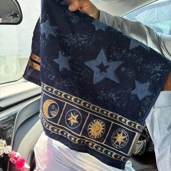 Vintage 3piece home trends bath and hand towels  Navy Star Pattern sun moon Y2K - Picture 13 of 13